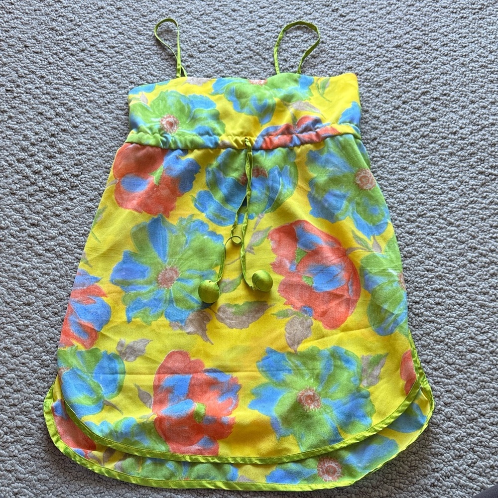 SHEIN Yellow Floral Tie-Waist Kids Swim Coverup
